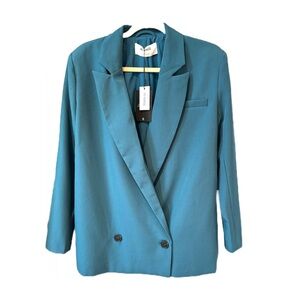 4th And Reckless Elsa Oversized Boyfriend‎ Blazer Teal Blue V Neck Size S NWT